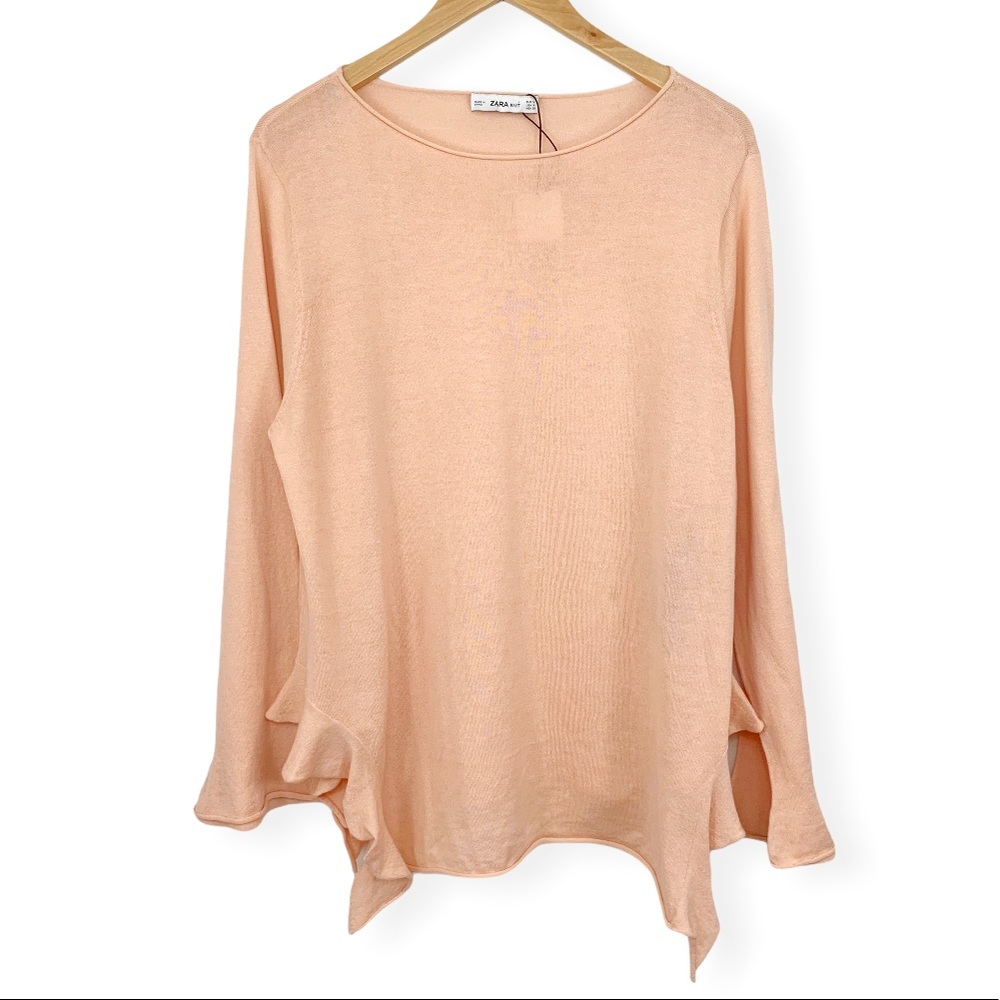 Zara Knit Peach Side Ruffle Sweater NEW Sz M